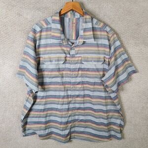 Swiss Tech Shirt Mens 3XL Gray‎ Red Yellow Striped Short Sleeve Button Up